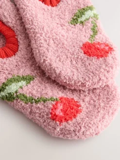 Pink Cherries Print Cosy Footsie Socks 1 Pack