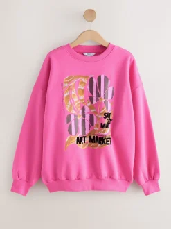 Pink Cotton Rich Fruit Art Graphic Longsleeve Crewneck Sweatshirt