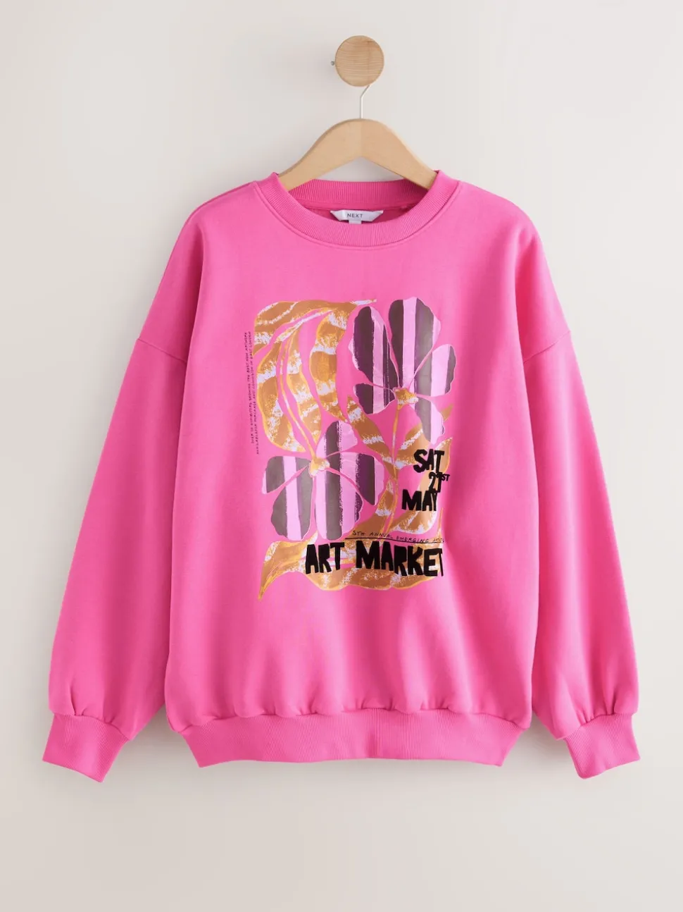 Pink Cotton Rich Fruit Art Graphic Longsleeve Crewneck Sweatshirt
