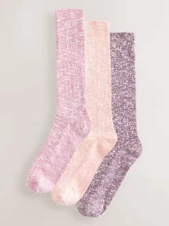 Pink Cotton Slub Slouchy Ankle Socks 3 Pack