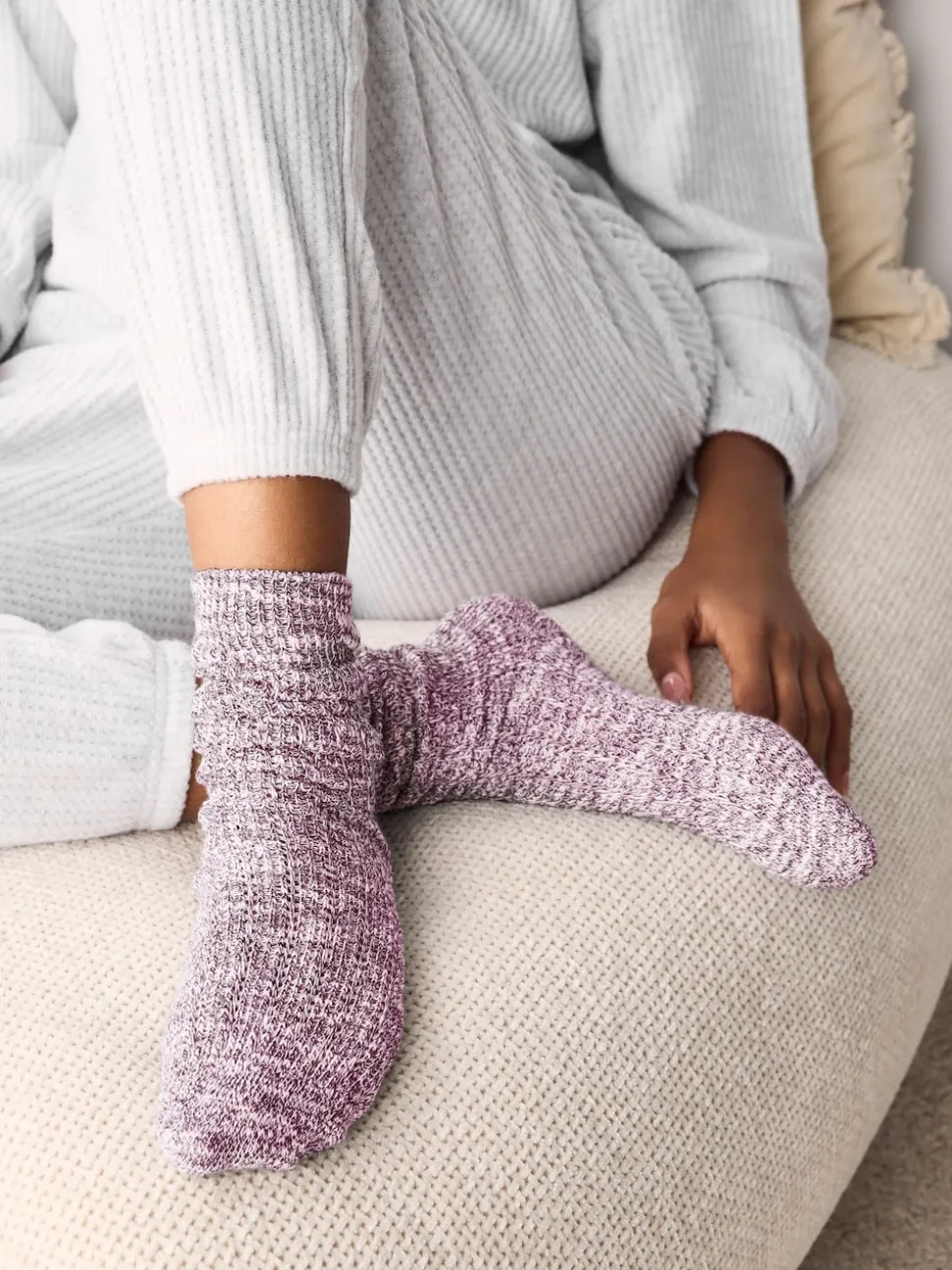 Pink Cotton Slub Slouchy Ankle Socks 3 Pack
