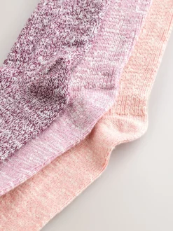 Pink Cotton Slub Slouchy Ankle Socks 3 Pack