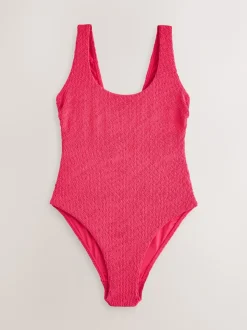 Pink Crinkle Wide Strap Tummy Control Scoop Swimsuit