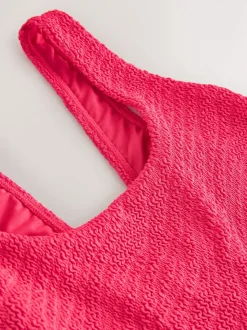 Pink Crinkle Wide Strap Tummy Control Scoop Swimsuit