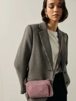 Pink Double Zip Cross-Body Faux Suede Bag