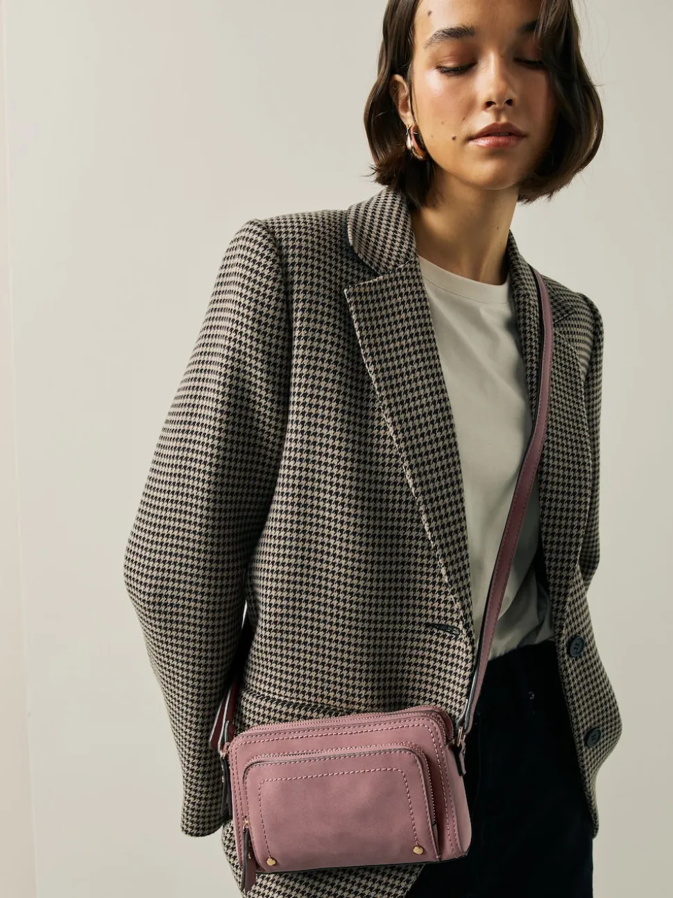 Pink Double Zip Cross-Body Faux Suede Bag
