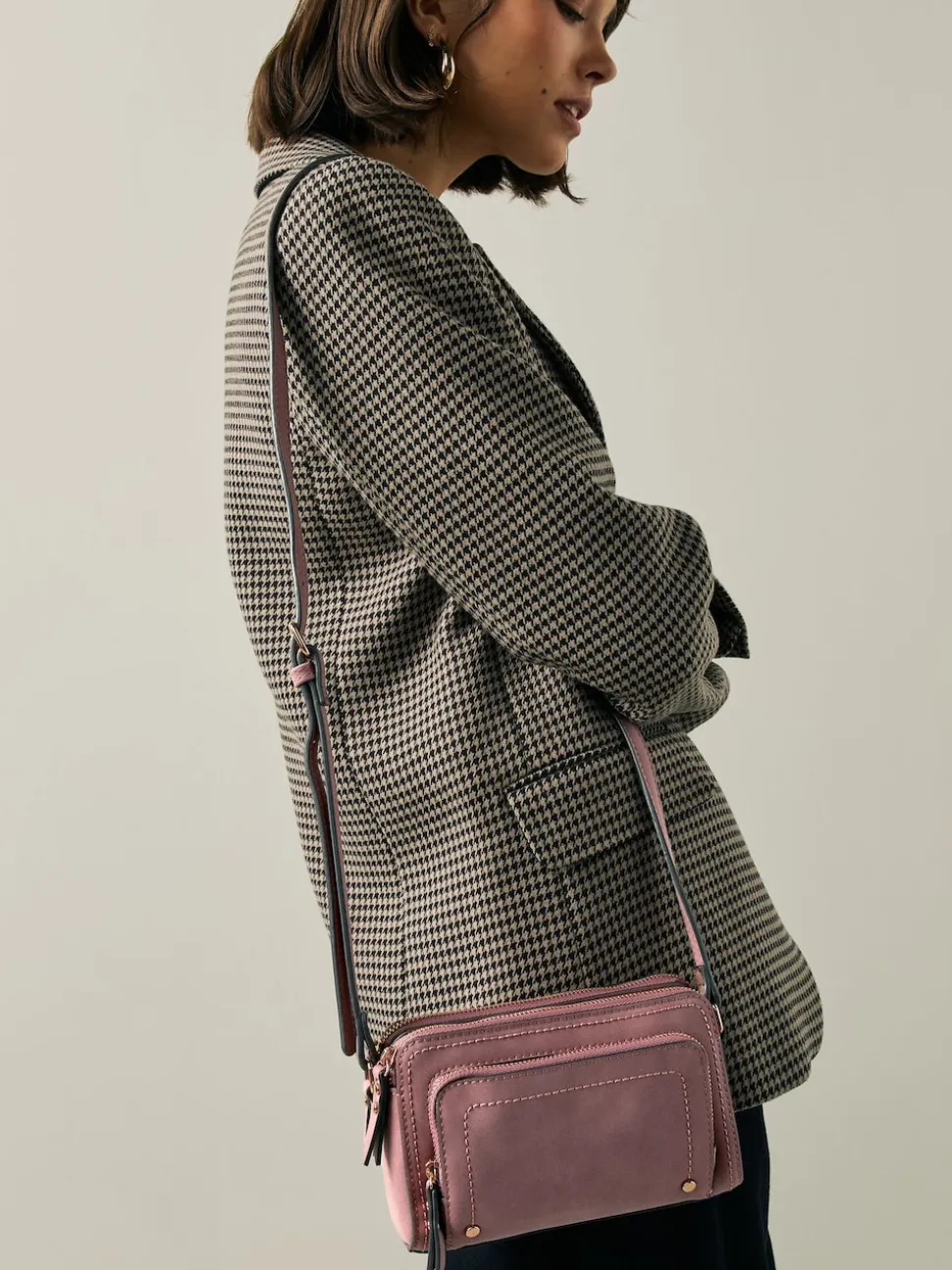 Pink Double Zip Cross-Body Faux Suede Bag