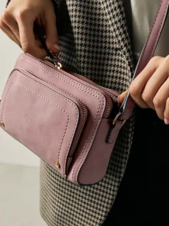Pink Double Zip Cross-Body Faux Suede Bag