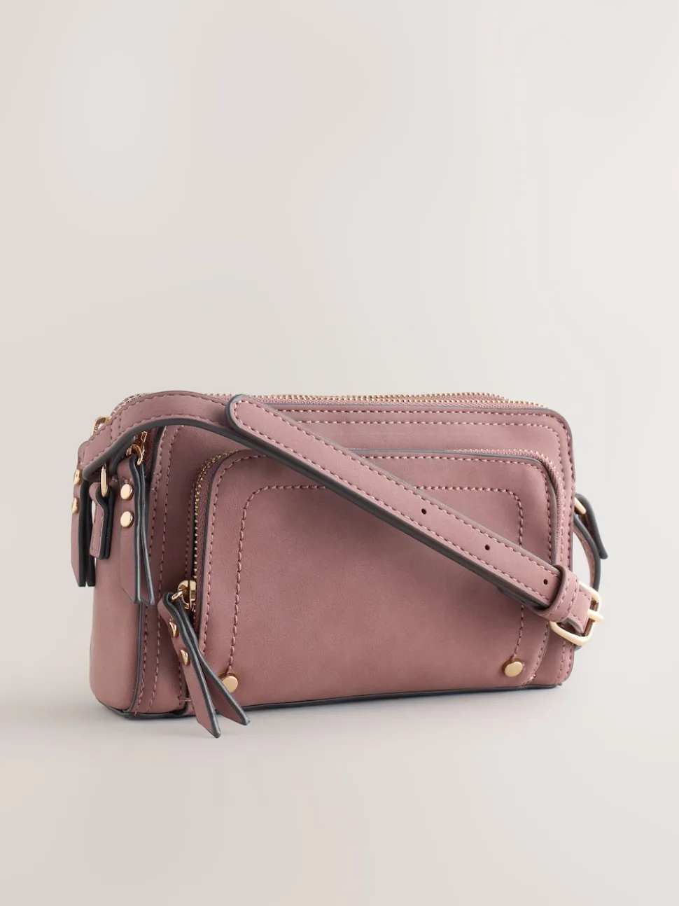 Pink Double Zip Cross-Body Faux Suede Bag