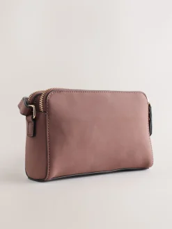 Pink Double Zip Cross-Body Faux Suede Bag