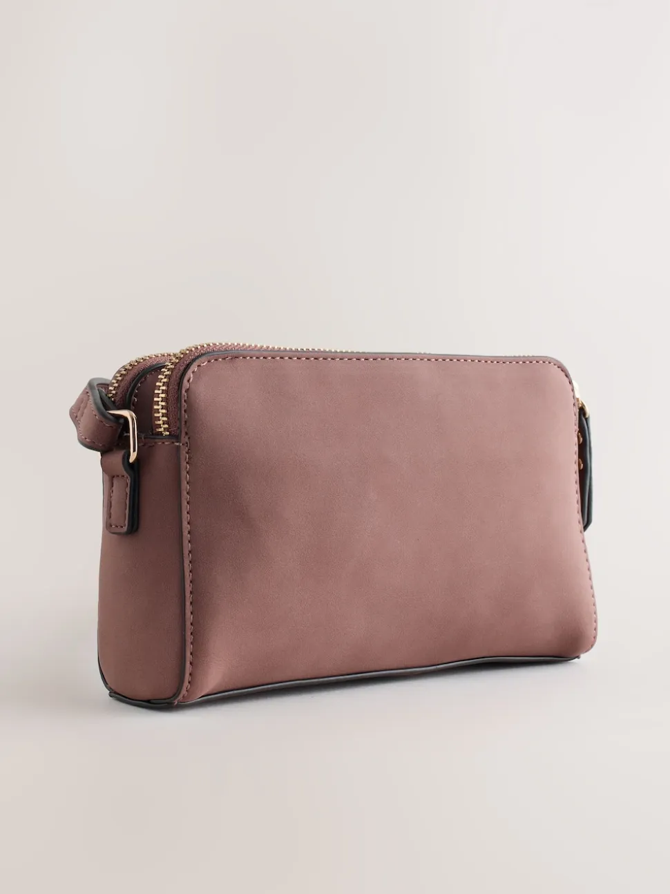 Pink Double Zip Cross-Body Faux Suede Bag