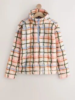 Pink/ Ecru Check Soft Touch Cosy Teddy Borg Quarter Zip Fleece