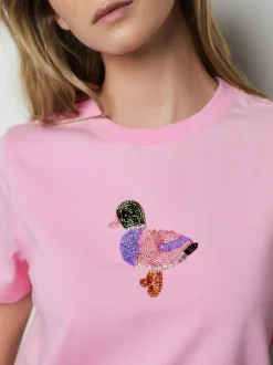 Pink Embellished Duck Short Sleeve Crew Neck Top