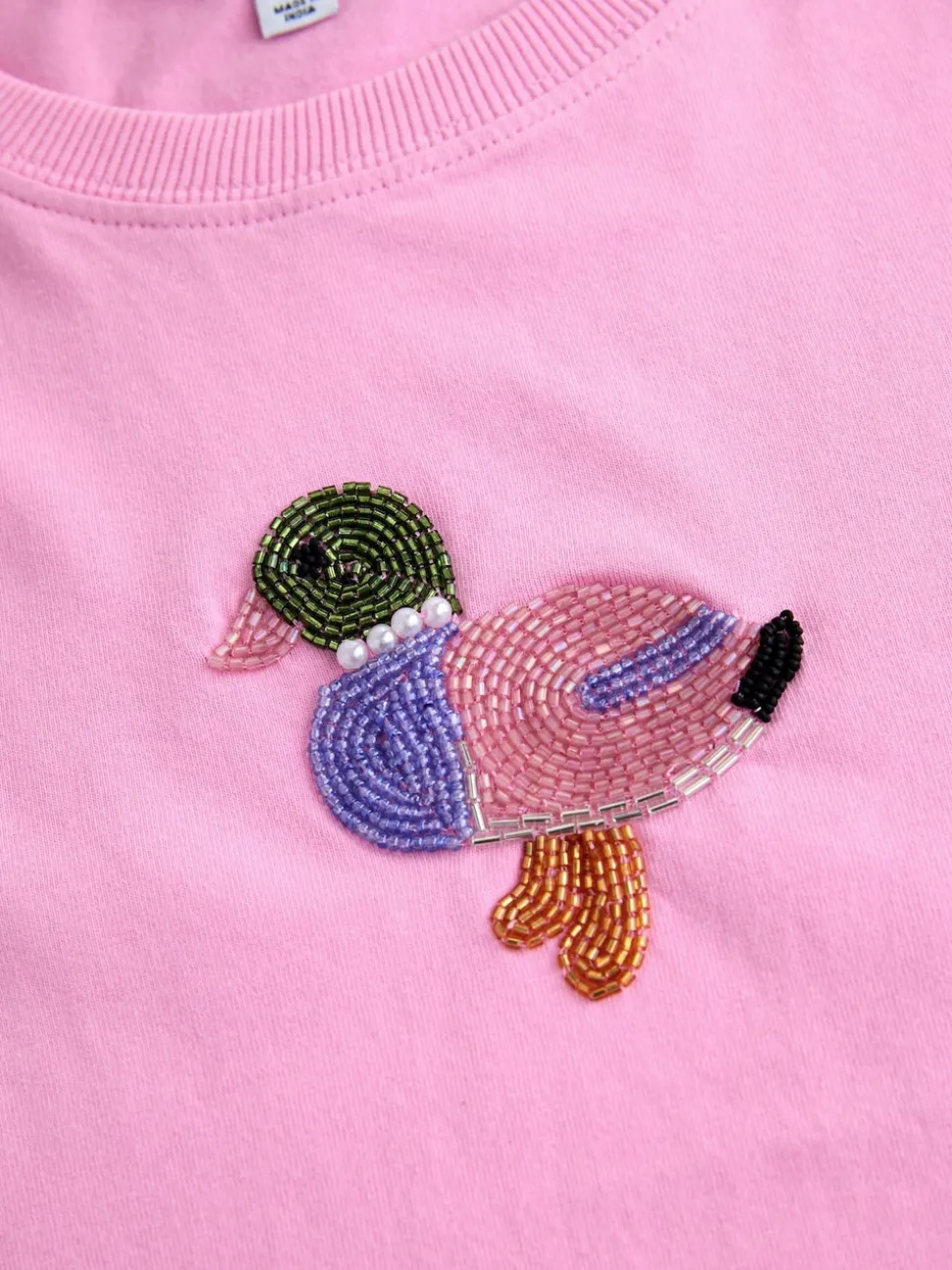 Pink Embellished Duck Short Sleeve Crew Neck Top