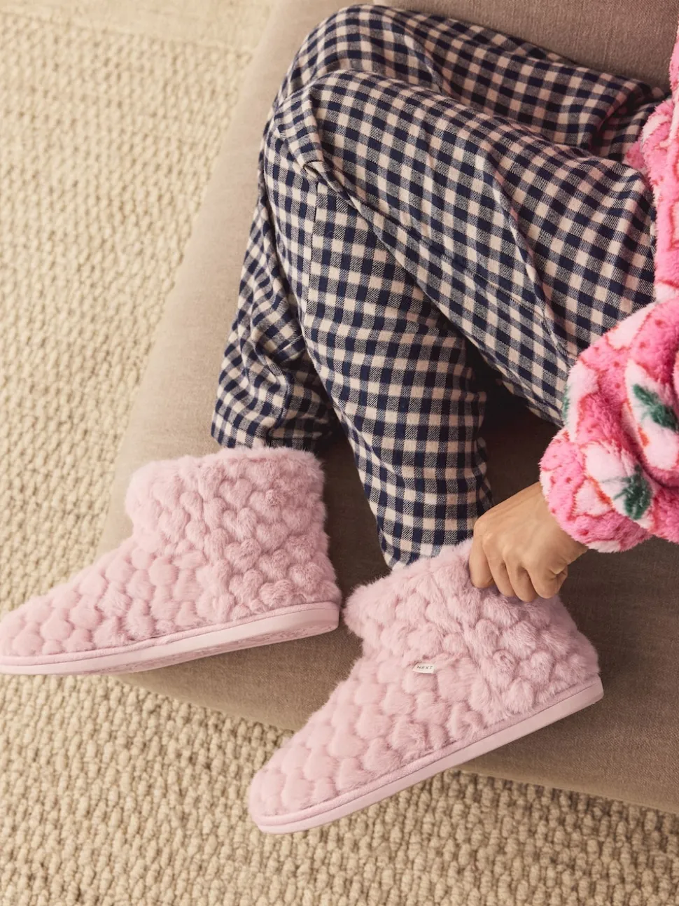 Pink Faux Fur Heart Slipper Boots