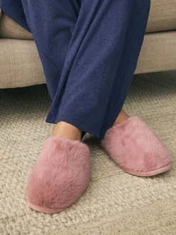 Pink Faux Fur Mule Slippers
