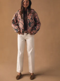 Pink Floral Jacquard Bomber Jacket