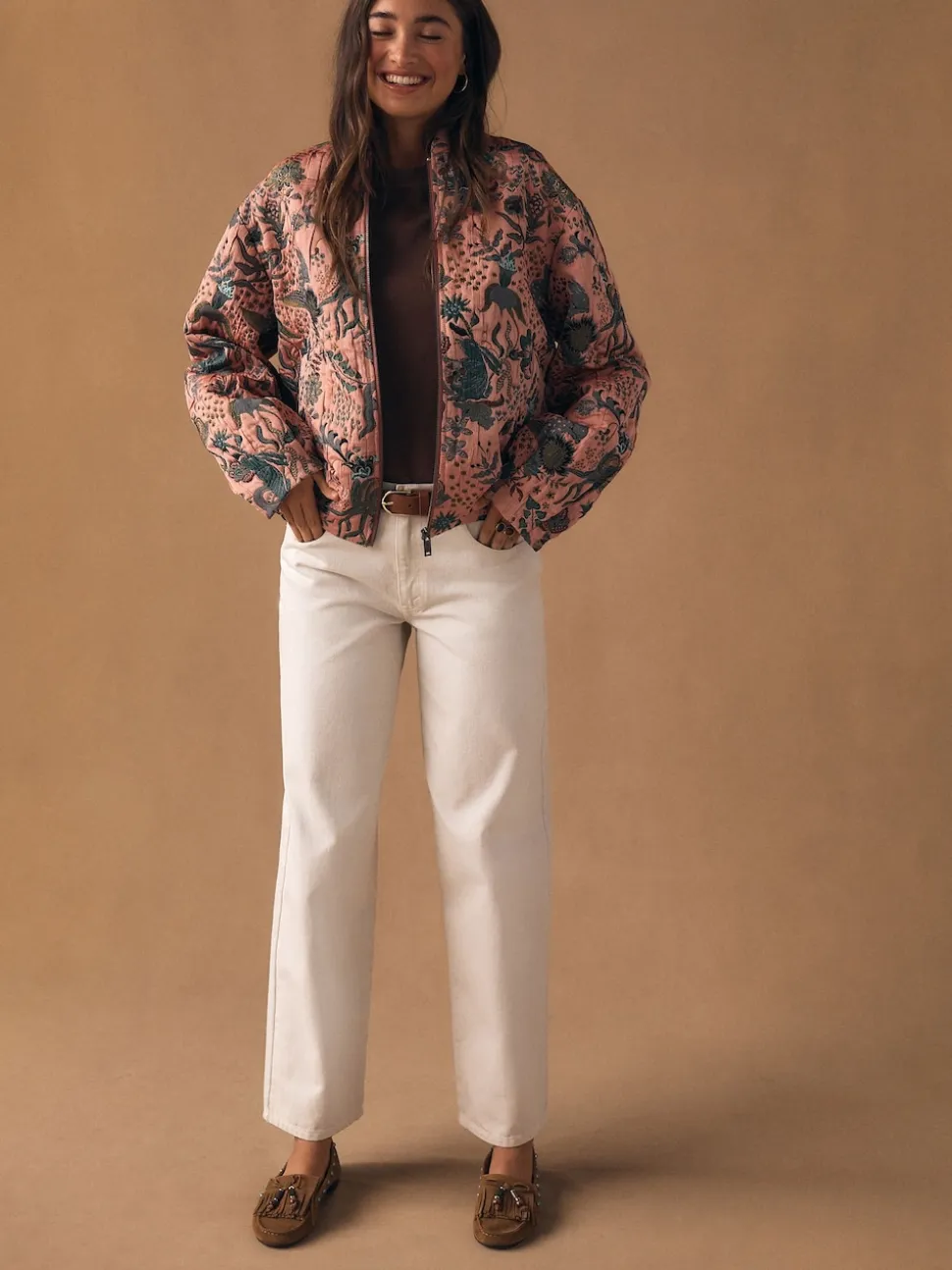 Pink Floral Jacquard Bomber Jacket