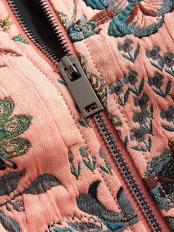 Pink Floral Jacquard Bomber Jacket