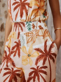 Pink Floral Patch Print Square Neck Wide Leg Jersey Jumpsuit