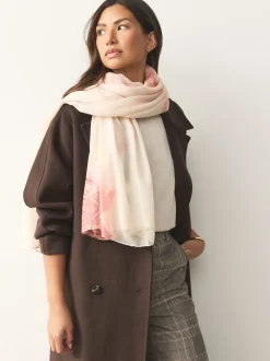 Pink Floral Print Plisse Lightweight Scarf