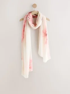 Pink Floral Print Plisse Lightweight Scarf