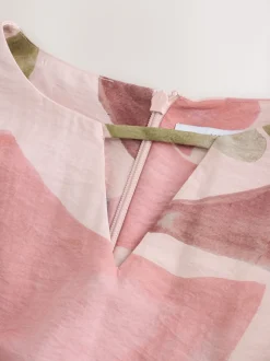 Pink Floral Print V-Neck 3/4 Length Sleeve Maxi Kaftan Dress
