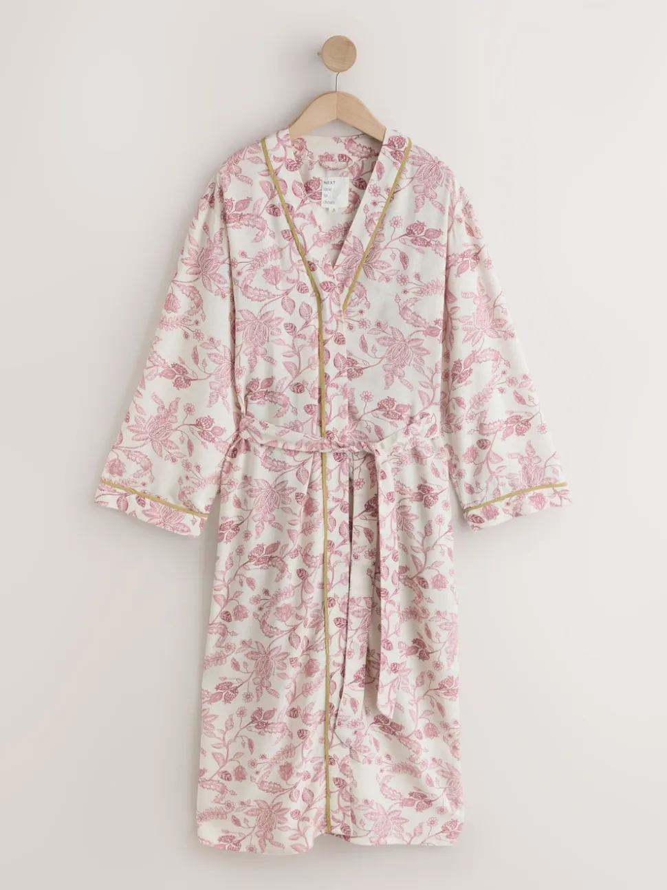 Pink Floral Viscose/Linen Blend Dressing Gown