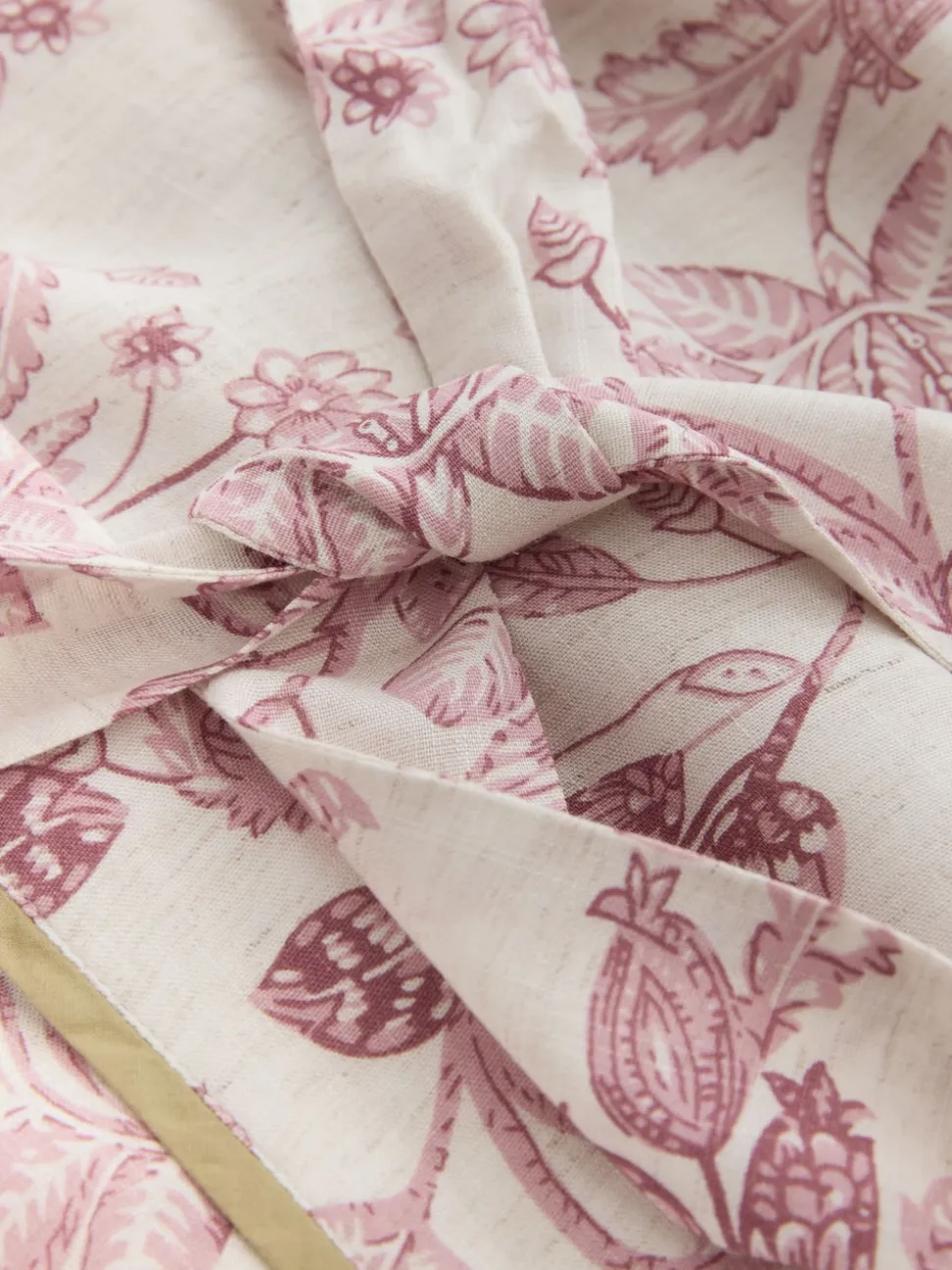 Pink Floral Viscose/Linen Blend Dressing Gown