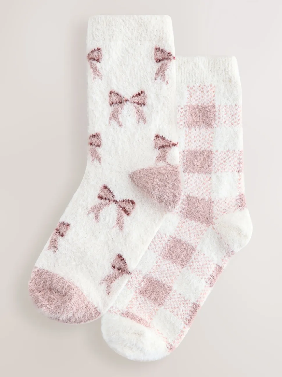 Pink Gingham/ Bows Superhairy Cosy Socks 2 Pack
