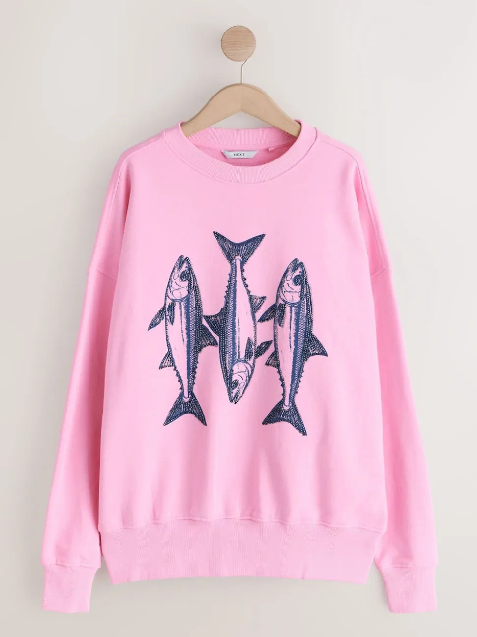 Pink Graphic Beaded Fish Graphic Sweatshirt