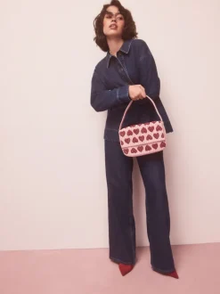 Pink Heart Beaded Shoulder Bag