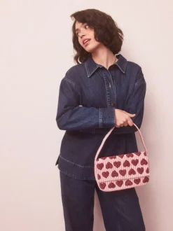 Pink Heart Beaded Shoulder Bag