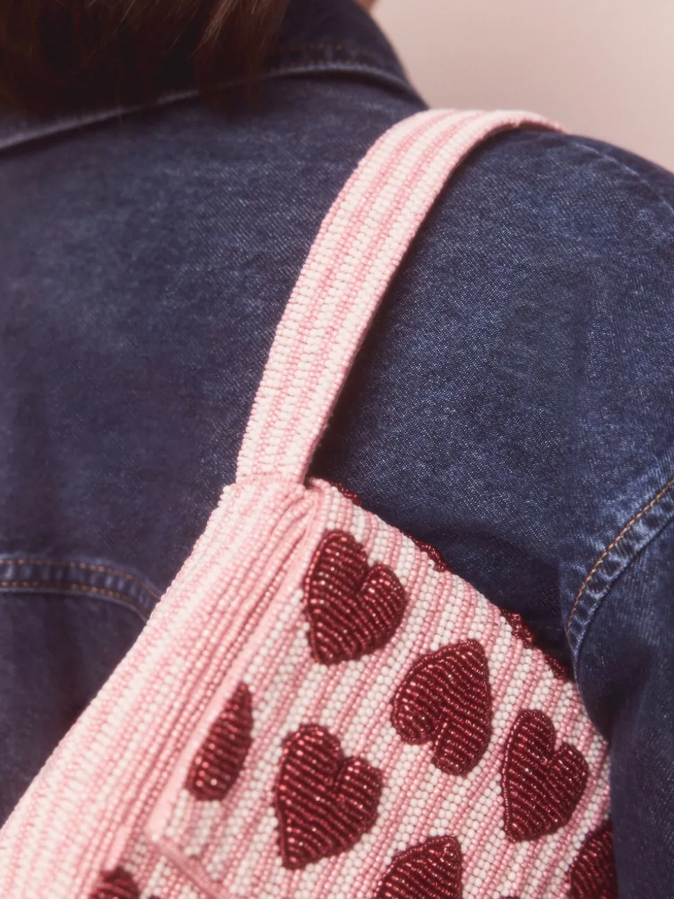Pink Heart Beaded Shoulder Bag