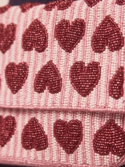 Pink Heart Beaded Shoulder Bag