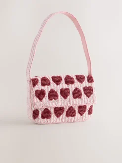 Pink Heart Beaded Shoulder Bag