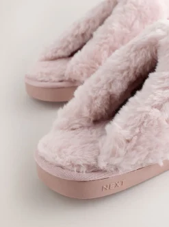 Pink Heart Faux Fur Lined Suede Mule Slippers