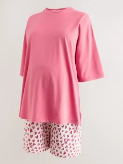 Pink Heart Maternity Short Set Pyjamas