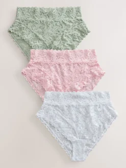 Pink High Waist High Leg All Over Lace Knickers 3 Pack