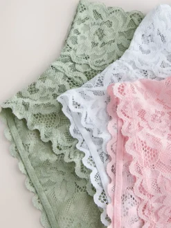 Pink High Waist High Leg All Over Lace Knickers 3 Pack