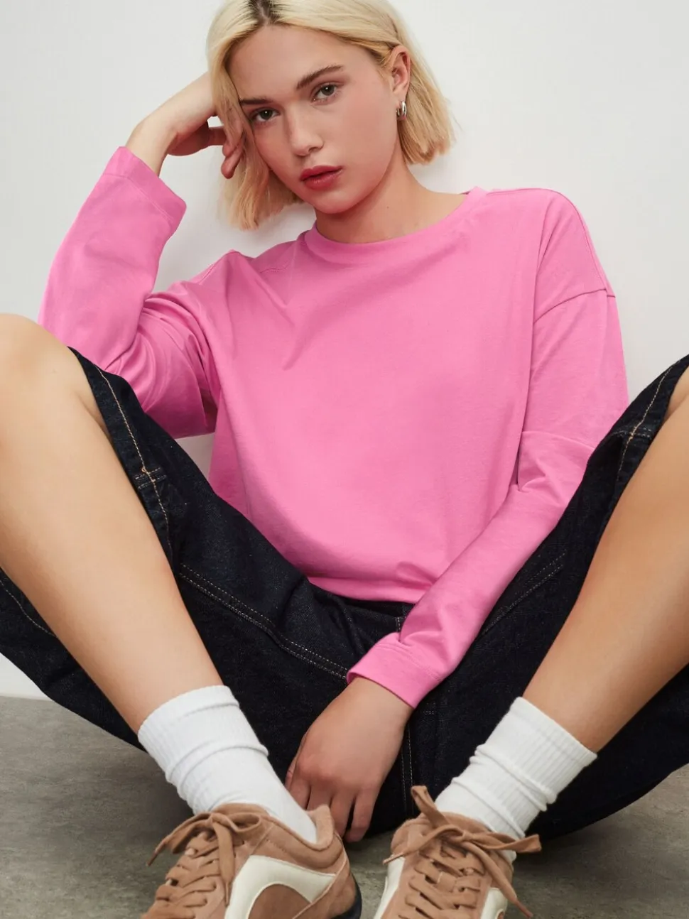 Pink Long Sleeve Heavyweight Crew Neck T-Shirt