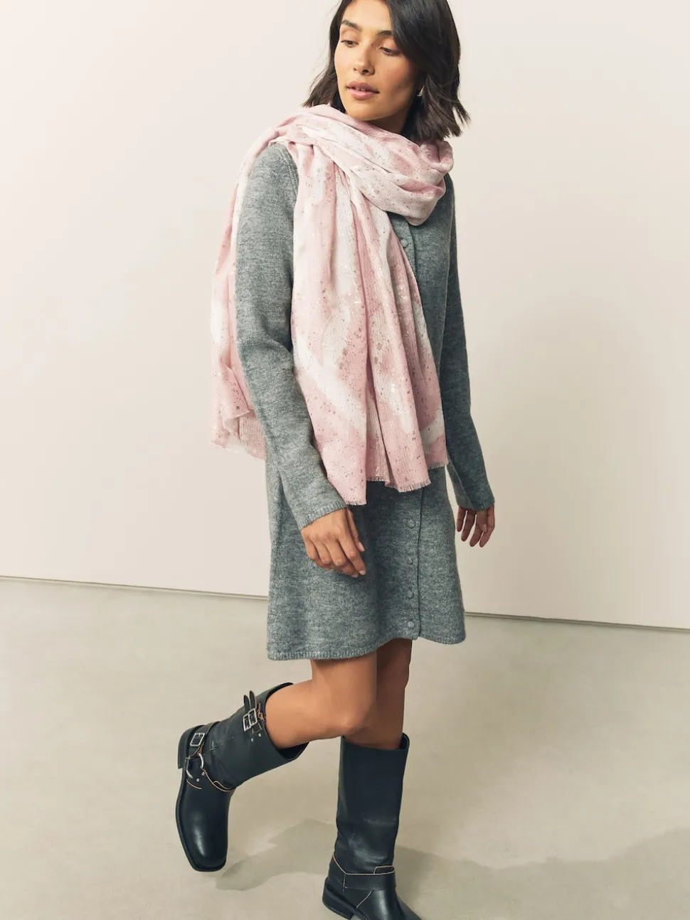 Pink Marble Foil Lightweight Scarf
