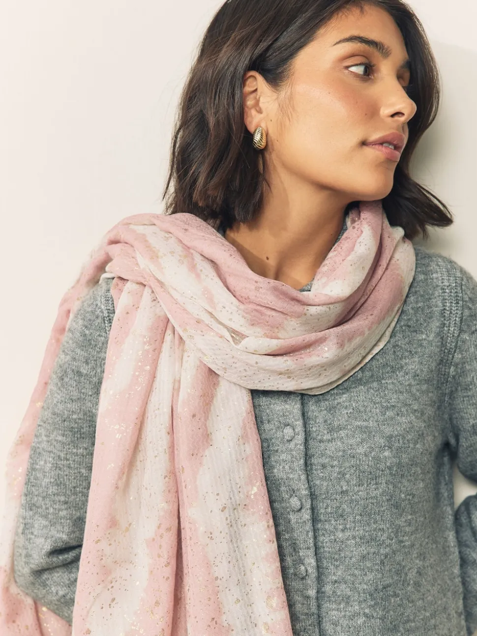 Pink Marble Foil Lightweight Scarf