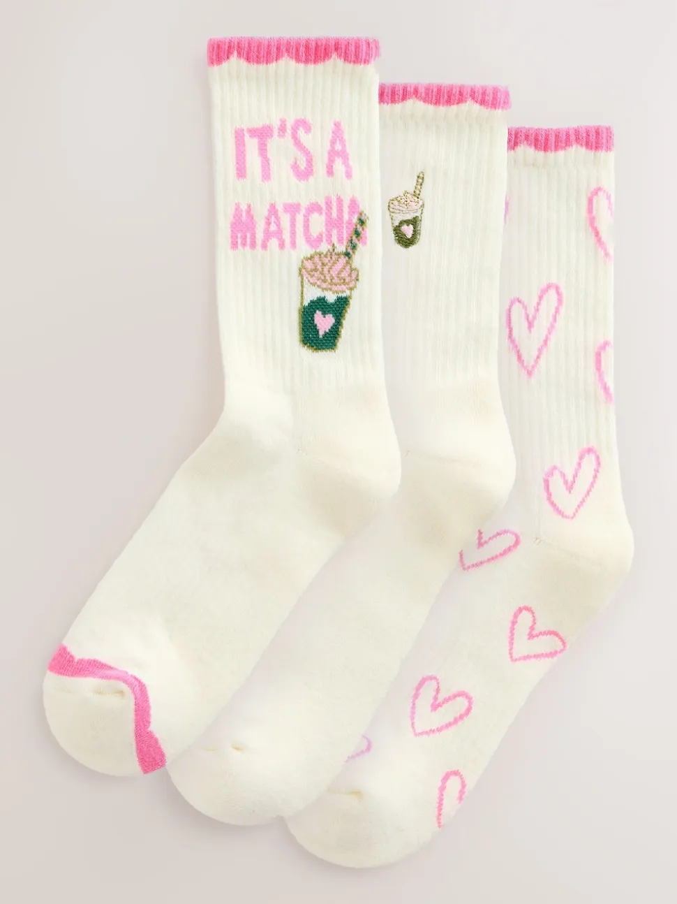 Pink Matcha Cushion Sole Sports Ankle Socks 3 Pack