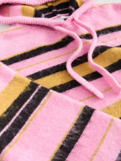 Pink Multi Stripe Brushed Knit Hooded Jumper