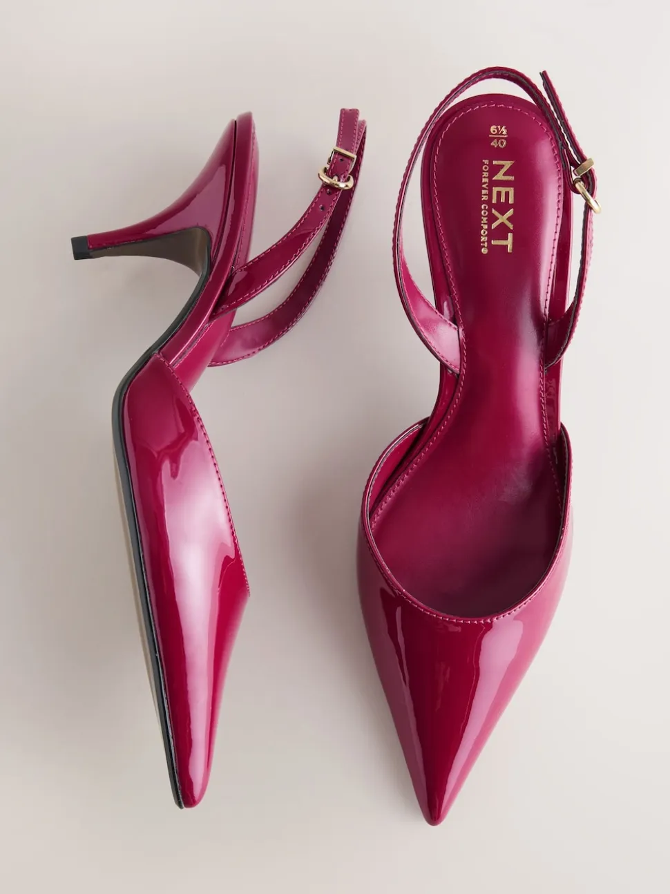 Pink Patent Forever Comfort® Pointed Toe Curvy Slingback Heels
