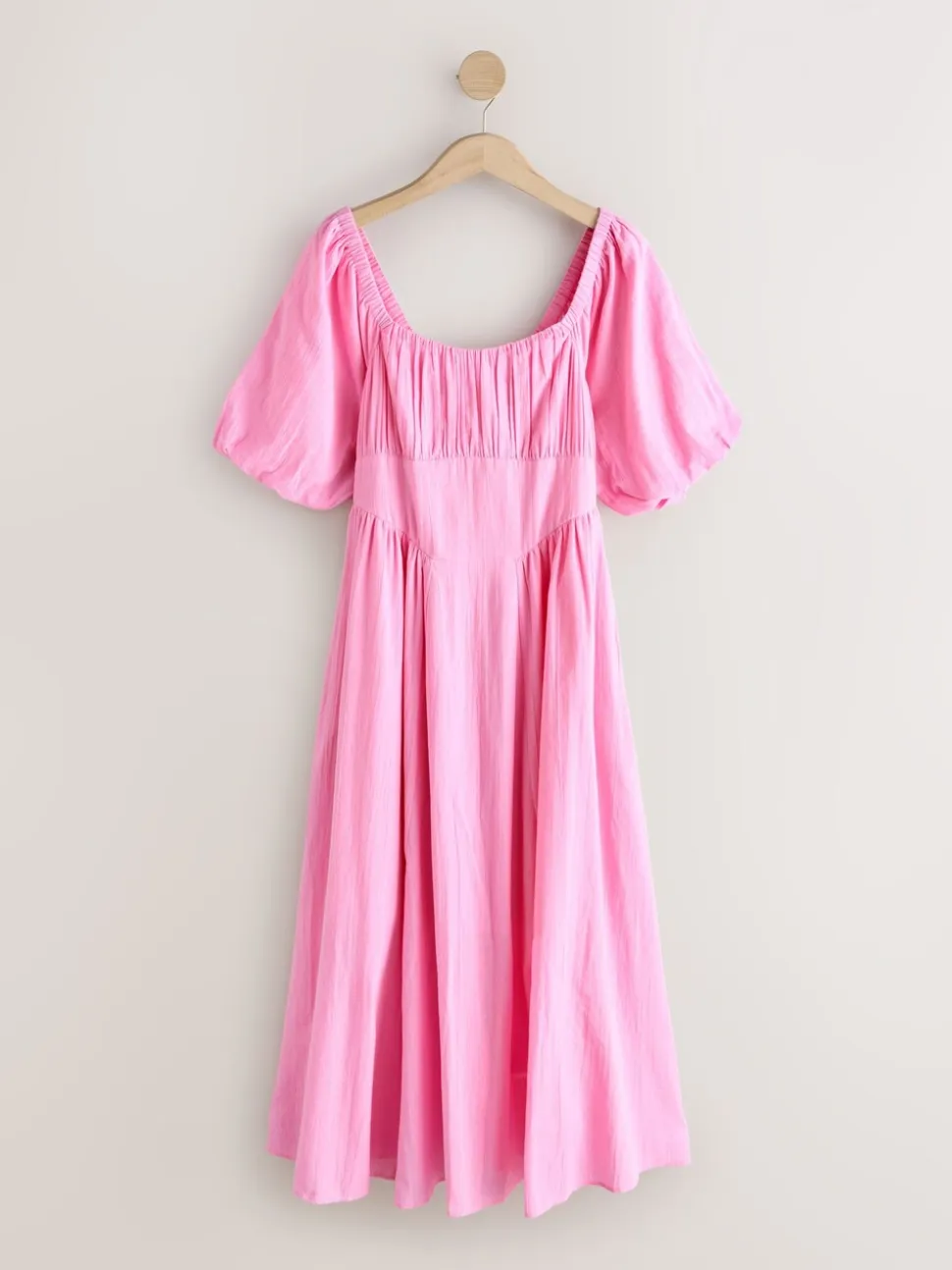 Pink Puff Sleeve Midi Dress