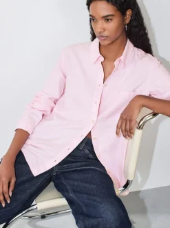 Pink Relaxed 100% Cotton Button Down Casual Long Sleeve Shirt