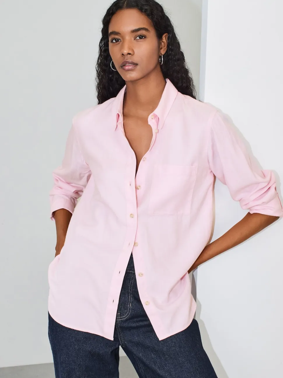 Pink Relaxed 100% Cotton Button Down Casual Long Sleeve Shirt