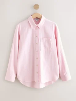 Pink Relaxed 100% Cotton Button Down Casual Long Sleeve Shirt